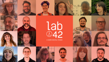 A collage of many different people with the Lab42 logo in the middle